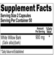 White Willow Bark 900mg 100 Caps Salix Alba Non Gmo