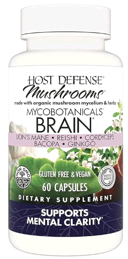 Host Defense MycoBotanicals Brain 60 Veg Capsules Exp 7/2027 New Sealed