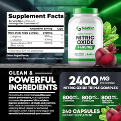 Nitric Oxide Booster Supplement – L-Arginine, L-Citrulline 2400mg – 240 Capsules
