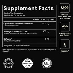 Organic Black Maca Root with Ashwagandha -Highest Potency 40,000mg 40x Strength