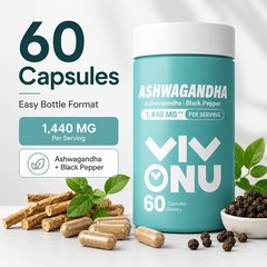 1440mg Ashwagandha Botanical Extract & Black Pepper Complex,60 Count 2-in-1 Caps