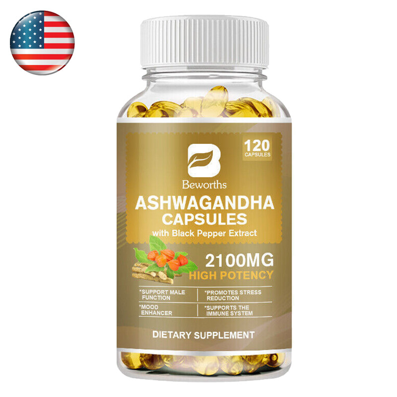 Organic Ashwagandha Capsules 2100mg Immune & Thyroid Support Stress Relief
