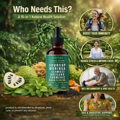 Liquid Drops Soursop Moringa Seaweed Oregano Turmeric Black Seed Oil 60ml