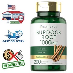 Burdock Root Extract 1000mg | 200 Capsules| 200 Day Supply | Arctium Lappa