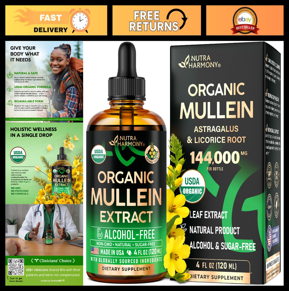 Organic Mullein Leaf Extract Drops for Lungs – 4 oz Herbal Liquid Supplement