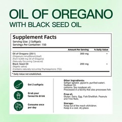 Oil of Oregano with Black Seed Oil Softgels 6200mg,High Carvacrol & Thymoquinone