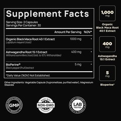 40x Strength Organic Black Maca Root & 15:1 Ashwagandha Capsules for Men – Pure