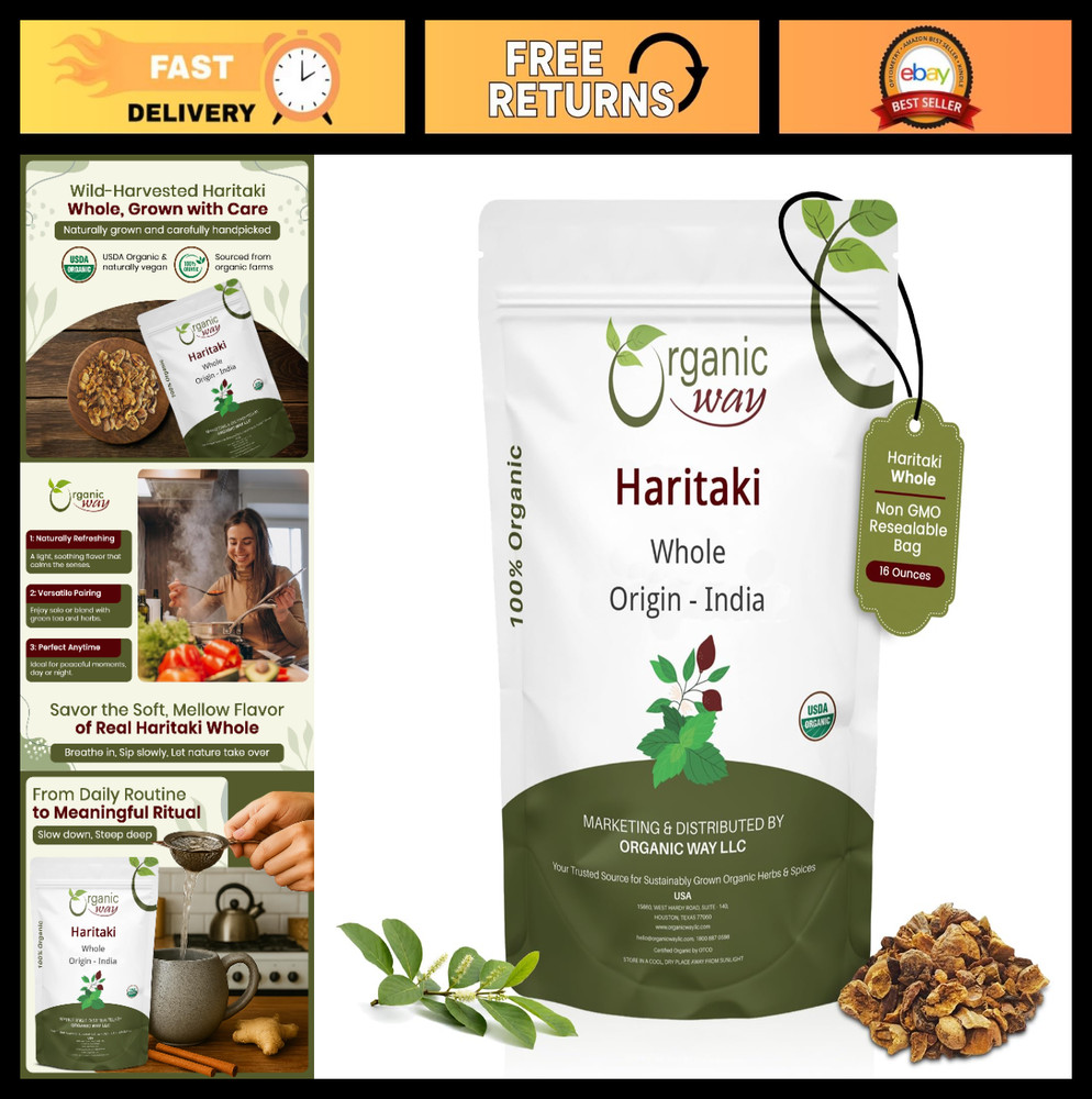 Organic Haritaki Whole – Chebulic Myrobalan, Vegan, Non-GMO, Gluten-Free, 16 oz
