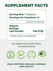 Organic Moringa Powder, Premium 100% Leaf Powder Single Origin USDA Organic …