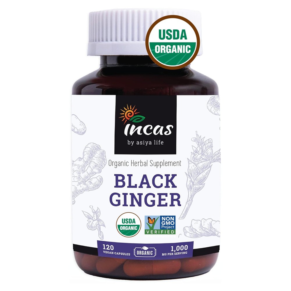 USDA Organic Thai Black Ginger for Men 120 Vegan Capsules 500mg Non GMO Verified