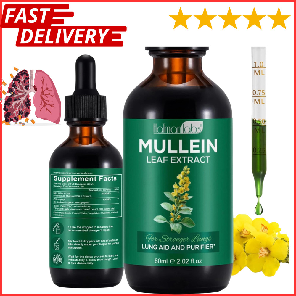 Mullein Drops for Lungs, Mullein Leaf Extract for Lungs, Natural Mullein Herbal