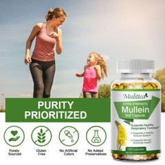 Mullein Leaf Capsules Extra Strength Support Respiratory Health Lung Detox 120Pc