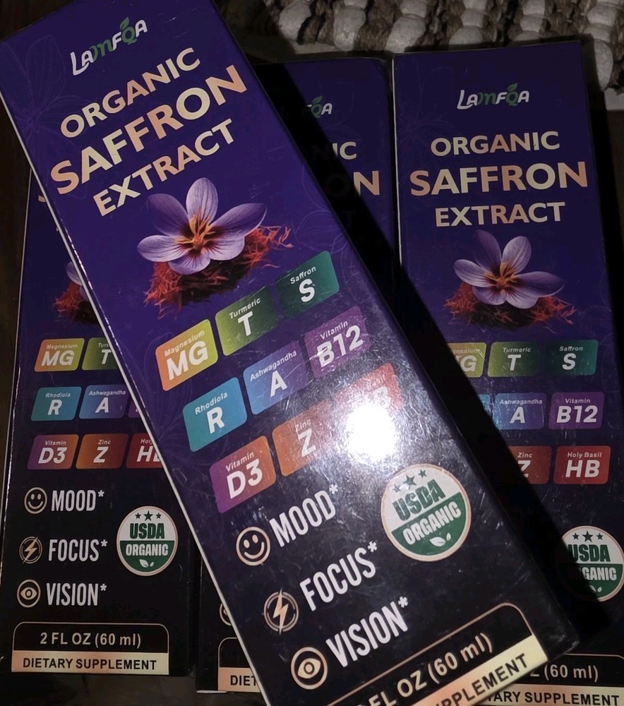 Organic Saffron Extract 2 Fl Oz Lot Of 4 Boxes New Sealed 8 Oz Total Mood Focus