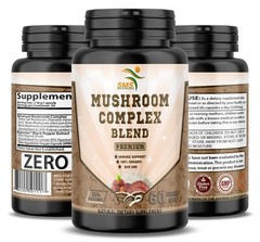 Mushroom Complex Supplement Capsules Mushrooms Lions Mane, Reishi, Turkey Tail