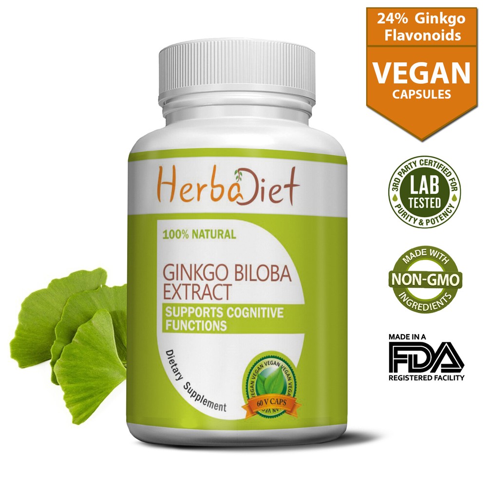 Ginkgo Biloba Extract Capsules 24% Memory Mental Focus Brain Booster Supplement