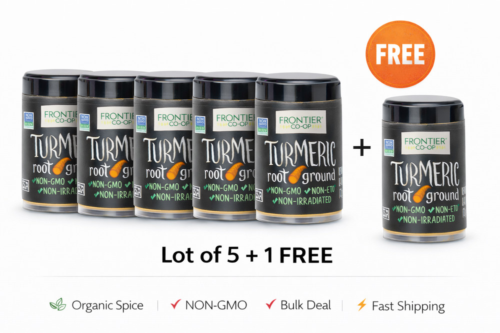 Frontier Co-op Turmeric Root Ground 0.4 oz Non GMO Organic Spice Lot 5, 1 FREE