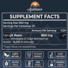 Himalayan Shilajit Pure 30g Resin, Shilajit Organic Ajoblanco 800 Mg Max Potency