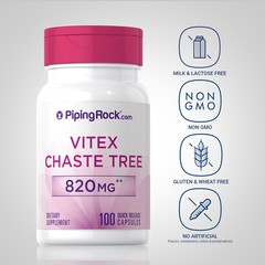 Vitex Chasteberry 820mg | 100 Capsules | Non-GMO, Gluten Free | By Piping Rock