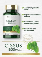 Cissus Quadrangularis Capsules | 1800mg | 200 Count | Non-GMO | by Carlyle