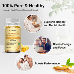 240 Capsules Best Korean Red Panax Ginseng Extract 1600mg Extra Strength NON-GMO