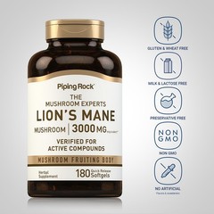 Lions Mane Capsules | 3000mg | 180 Count | Mushroom Supplement | by Piping Rock