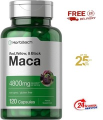 Maca Root Capsules 4800mg | 120 Pills | Red, Yellow, Black Maca | by Horbaach