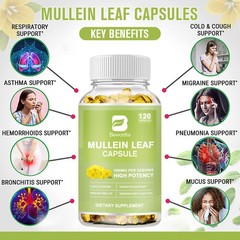 Mullein Leaf Extract 1000mg Lung Cleanse Respiratory Herbal Capsules 120-600ct