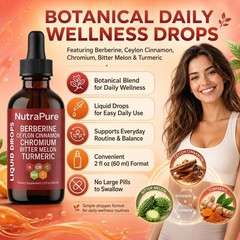 NutraPure Berberine Drops, Pure Berberine Drops with Ceylon Cinnamon, Chromiu…