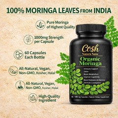 Organic Moringa 1000mg Capsules | Natural Leaf Extract | Immune & Metabolism Sup