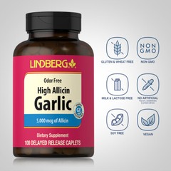 Garlic Pills 5000mg | 100 Caplets | High Allicin Odorless Garlic | by Lindburg