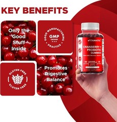 2 Pack – Vitamatic Vegan Cranberry Gummies, 25,000mg per Serving 60 Count