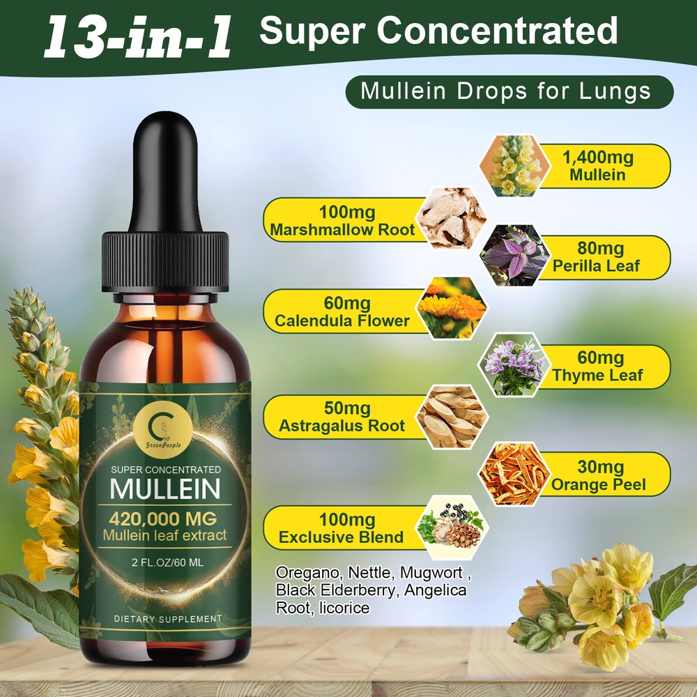 Mullein Leaf Extract Super Concentrated 420,000 MG 2 FL.OZ/60 ML Lung Cleanse US