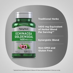 Echinacea Goldenseal Capsules | 1400mg | 120 Capsules | Non-GMO | by Piping Rock