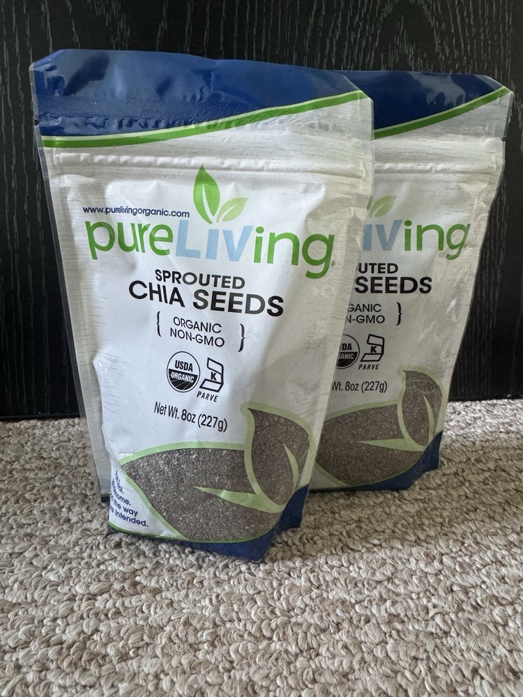 2 Pack PureLiving Organic Sprouted Chia Seeds 8 oz Non-GMO USDA Organic Kosher
