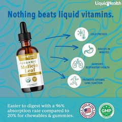 LIQUIDHEALTH USDA Organic Mullein Leaf Extract Drops for Lungs – Herbal Cleansin