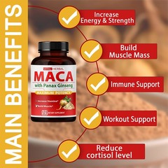 Ashwagandha Maca+ Panax Ginseng Capsules Peruvian Extract Organic Vitamins 120pc
