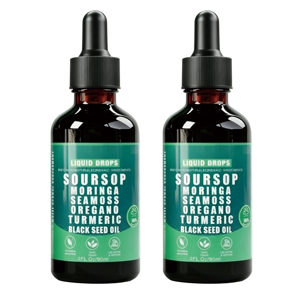 2Pcs Soursop Bitters Liquid Drops 10 in 1 with Sea Moss, Moringa, Black Seed Oil