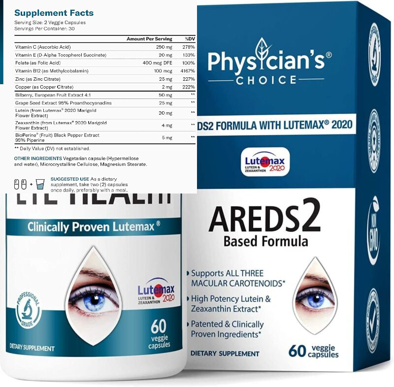 Areds 2 Eye Vitamins w/ Lutein, Zeaxanthin & Bilberry Extract – Supports Eye…