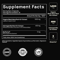 Premium Organic Maca Black Root with Ashwagandha -Highest Potency 40,000mg 40…