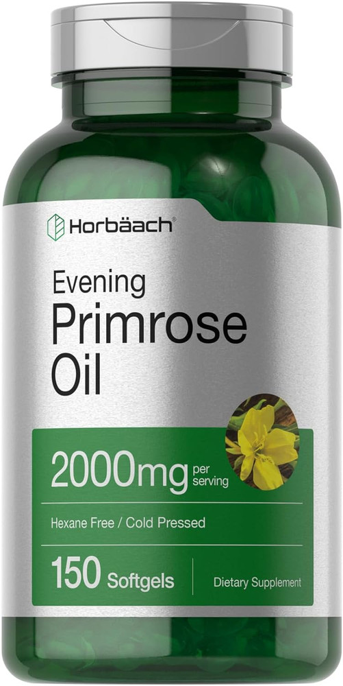Evening Primrose Oil Capsules 2000mg, 150 Softgels Cold Pressed Non-GMO Horbaach