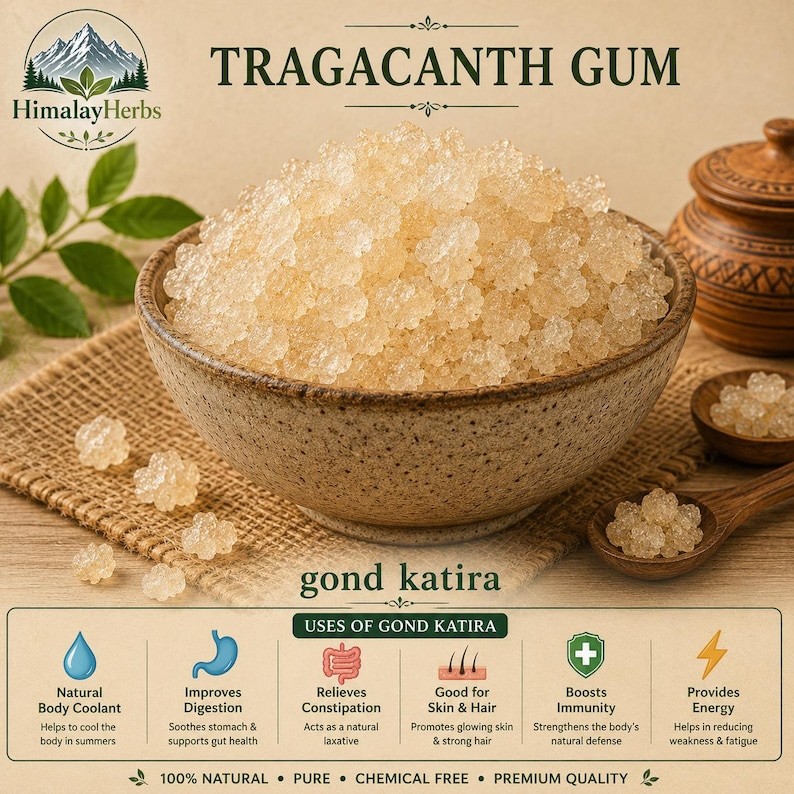 White Gond Katira (Tragacanth Gum) | Natural Cooling Herb, Vegan Wellness