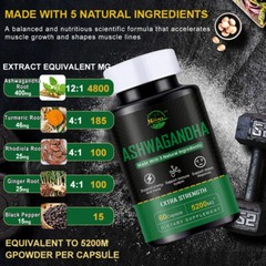 60pcs Ashwagandha Tablets High Potency for Relieve Stress,Anxiety Healthy Care