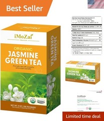 Organic Jasmine Green Tea Bags 100 Count Individually Wrapped | Lower Caffeine |