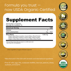 Organic Maca 1900 MG per serving 150 vegan capsules Peruvian Maca Root