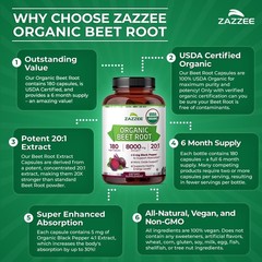 Zazzee USDA Organic Beet Root 20:1 Extract, 180 Vegan 180 Count (Pack of 1)