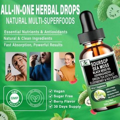 Soursop Drops,Soursop Bitters Liquid with Sea Moss Black Seed Oil Green Tea Extr