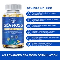 120 Pills Organic Sea Moss Capsules,Irish Sea Moss, Bladderwrack Immune Health