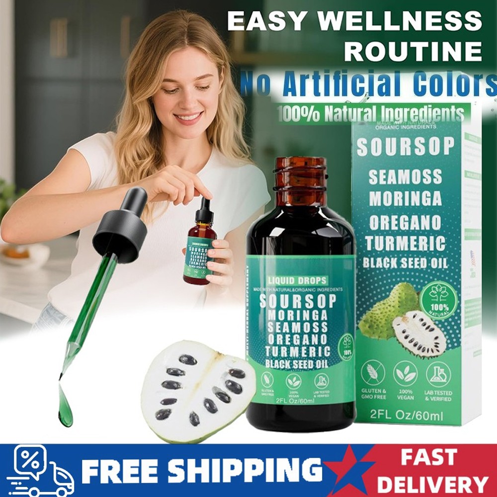 Pure Soursop Liquid Drops 10 in 1 with Sea Moss, Moringa, Turmeric, Black Seed