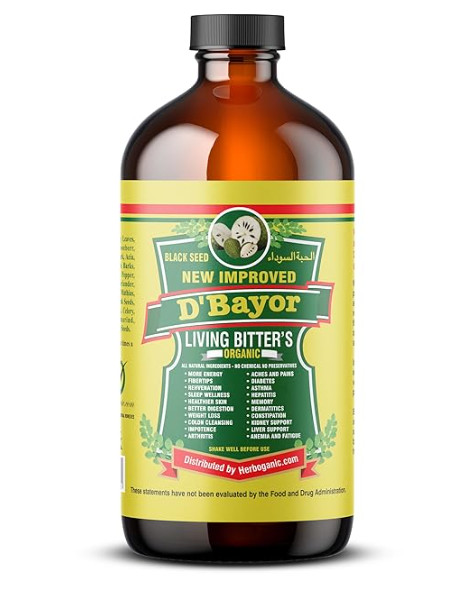 HERBOGANIC D’Bayor Living Bitter 16oz Natural Blend of Black seed, Bitter Melon