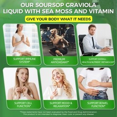 4*30ml Soursop Graviola Liquid Drops,With Sea Moss Turmeric Vitamin,Immune Boost
